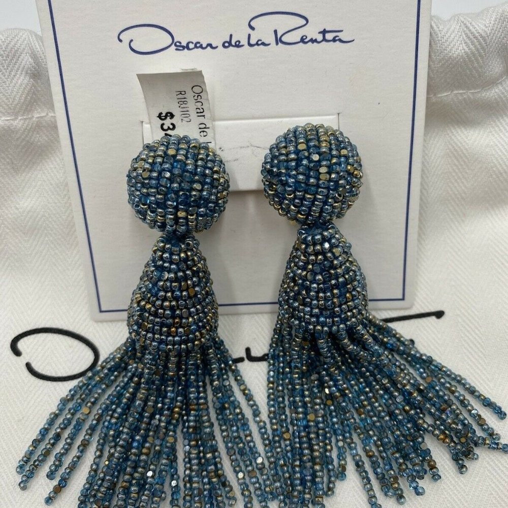 Oscar De La Renta Short Beaded Tassel Earrings